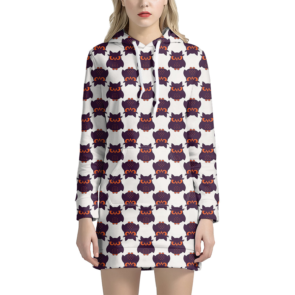 Halloween Owl Pattern Print Hoodie Dress