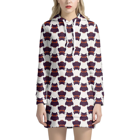 Halloween Owl Pattern Print Hoodie Dress
