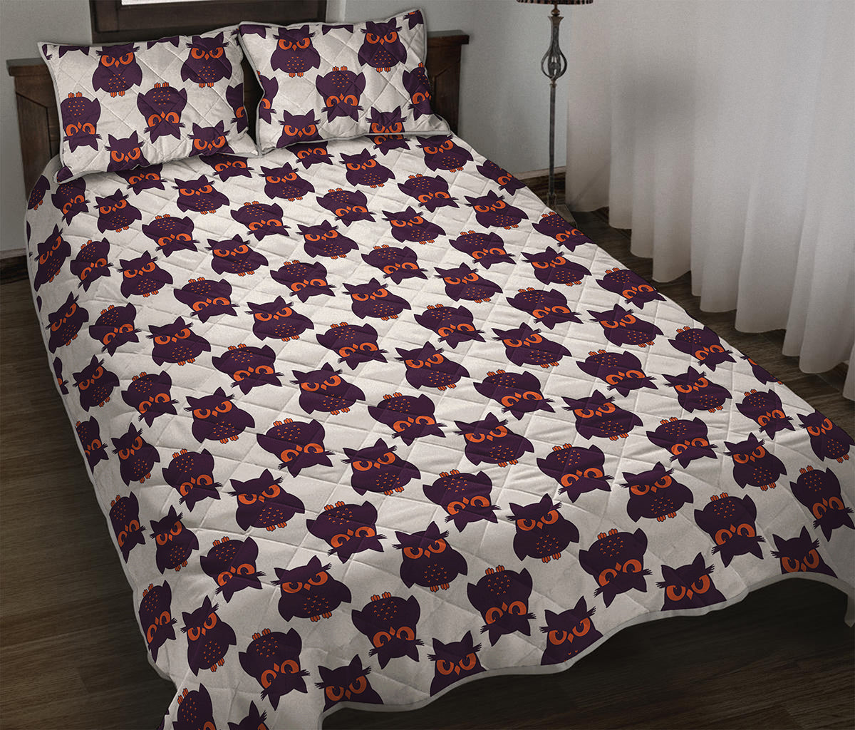 Halloween Owl Pattern Print Quilt Bed Set