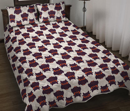 Halloween Owl Pattern Print Quilt Bed Set