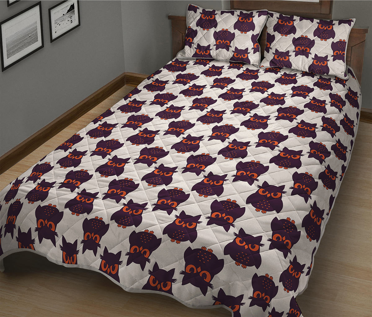 Halloween Owl Pattern Print Quilt Bed Set