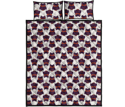Halloween Owl Pattern Print Quilt Bed Set