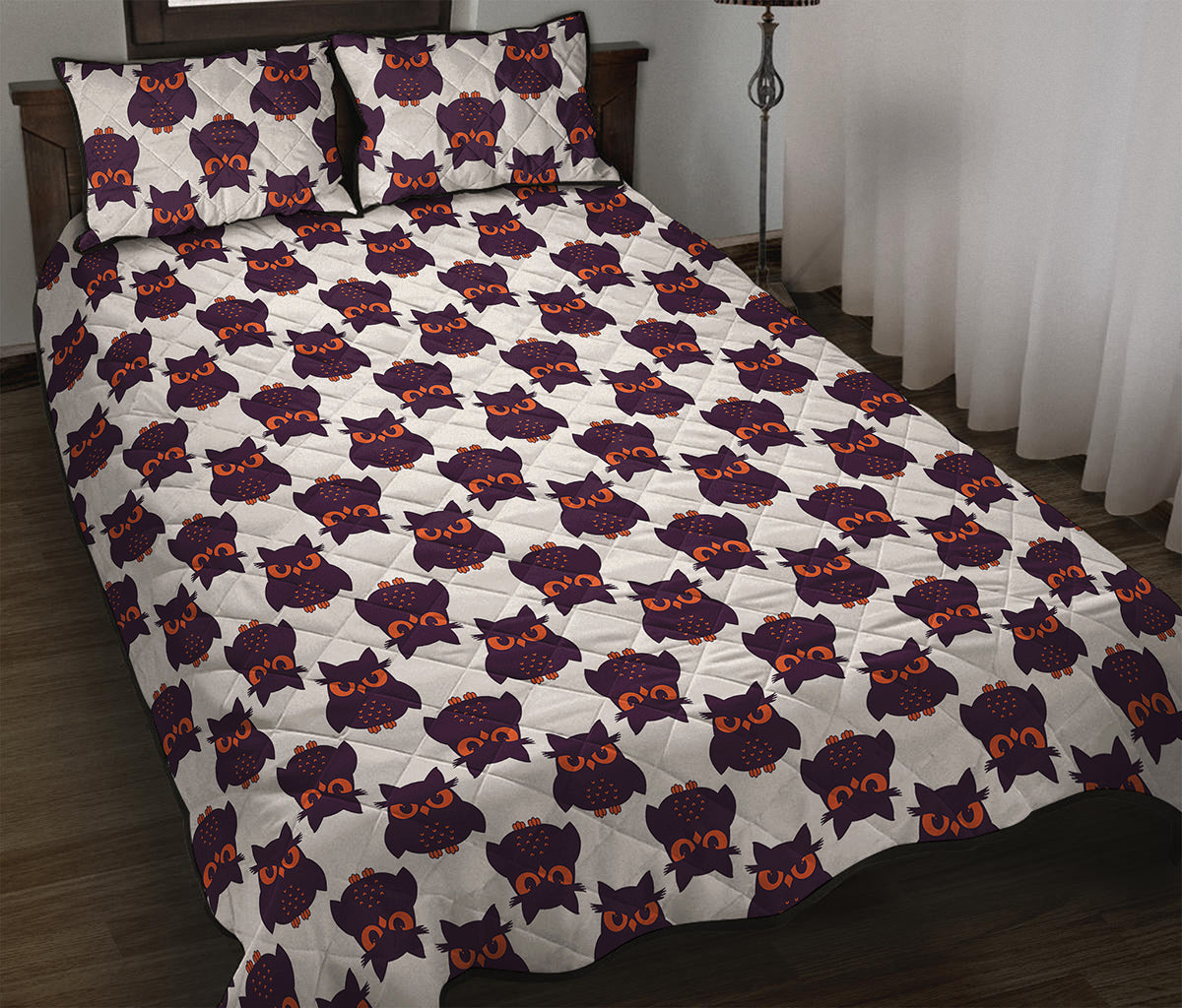 Halloween Owl Pattern Print Quilt Bed Set