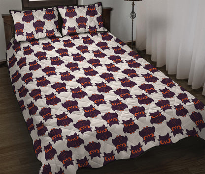 Halloween Owl Pattern Print Quilt Bed Set