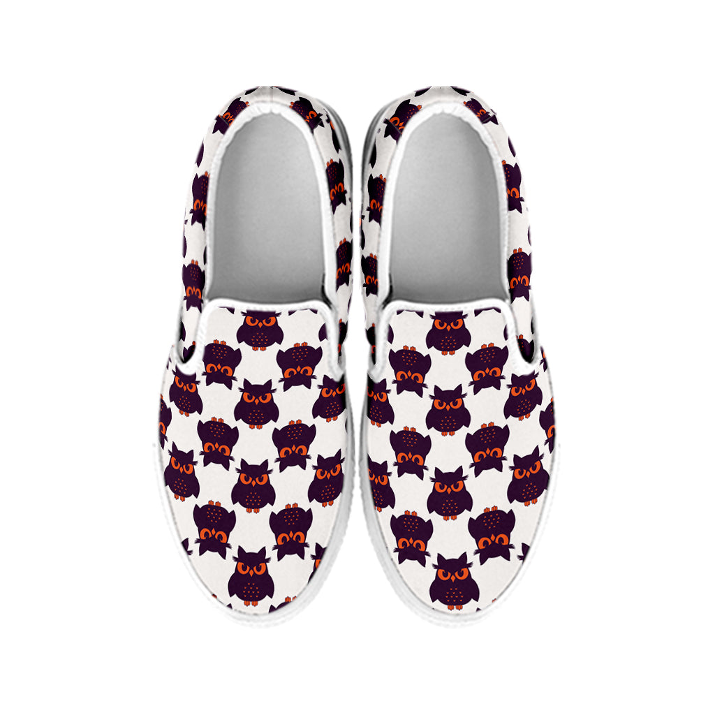 Halloween Owl Pattern Print White Slip On Shoes