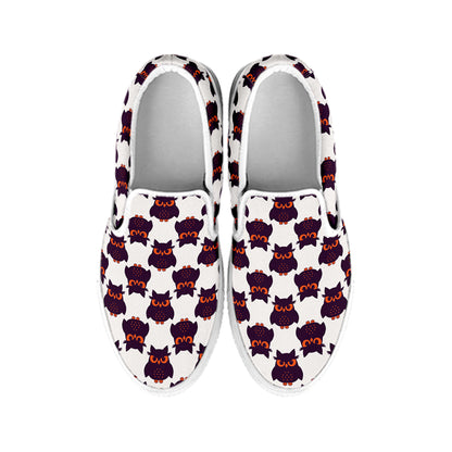 Halloween Owl Pattern Print White Slip On Shoes