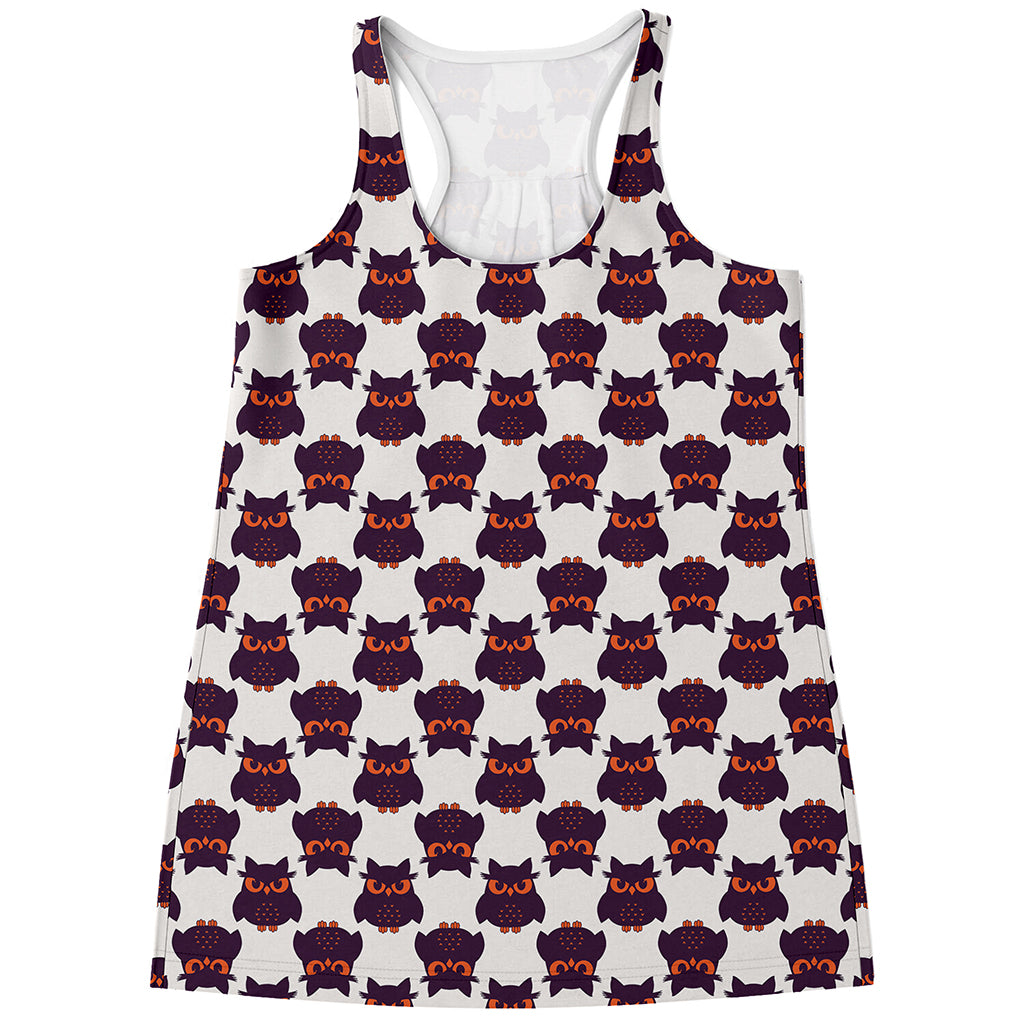 Halloween Owl Pattern Print Women's Racerback Tank Top