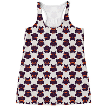 Halloween Owl Pattern Print Women's Racerback Tank Top