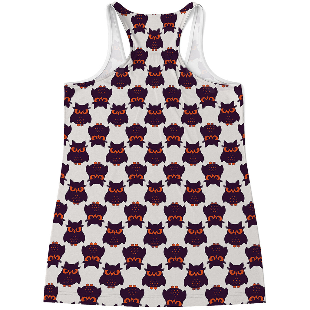 Halloween Owl Pattern Print Women's Racerback Tank Top