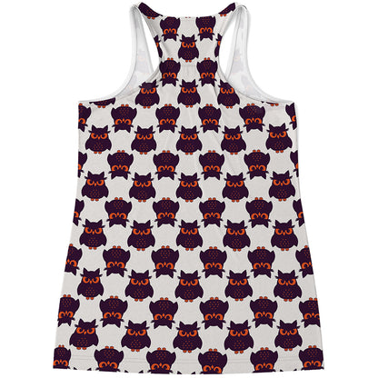 Halloween Owl Pattern Print Women's Racerback Tank Top