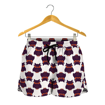 Halloween Owl Pattern Print Women's Shorts