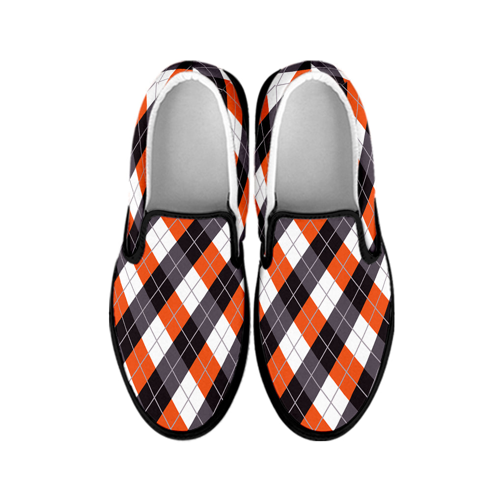 Halloween Party Argyle Pattern Print Black Slip On Shoes