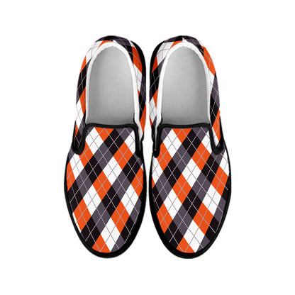 Halloween Party Argyle Pattern Print Black Slip On Shoes