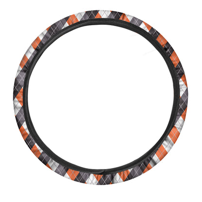Halloween Party Argyle Pattern Print Car Steering Wheel Cover
