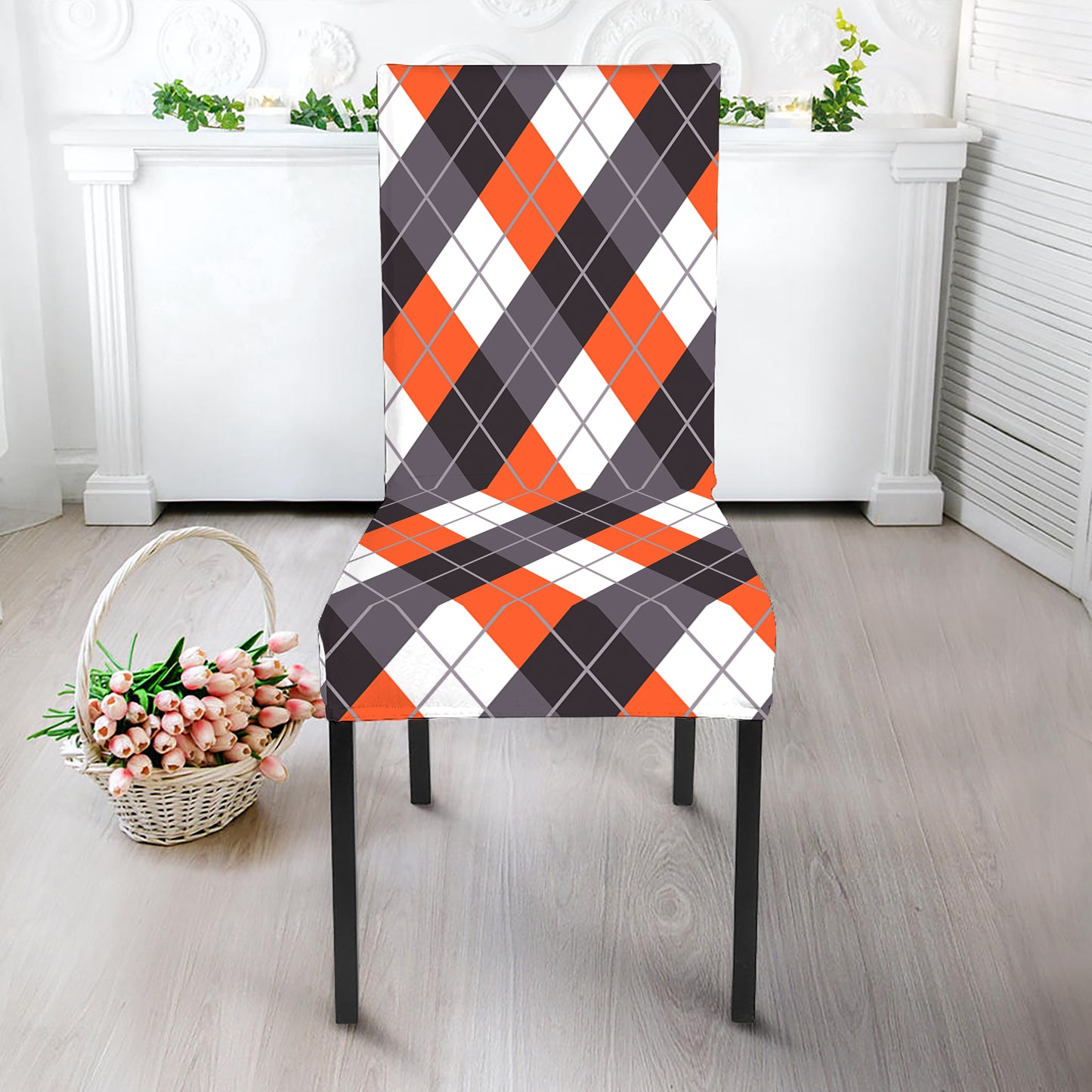 Halloween Party Argyle Pattern Print Dining Chair Slipcover
