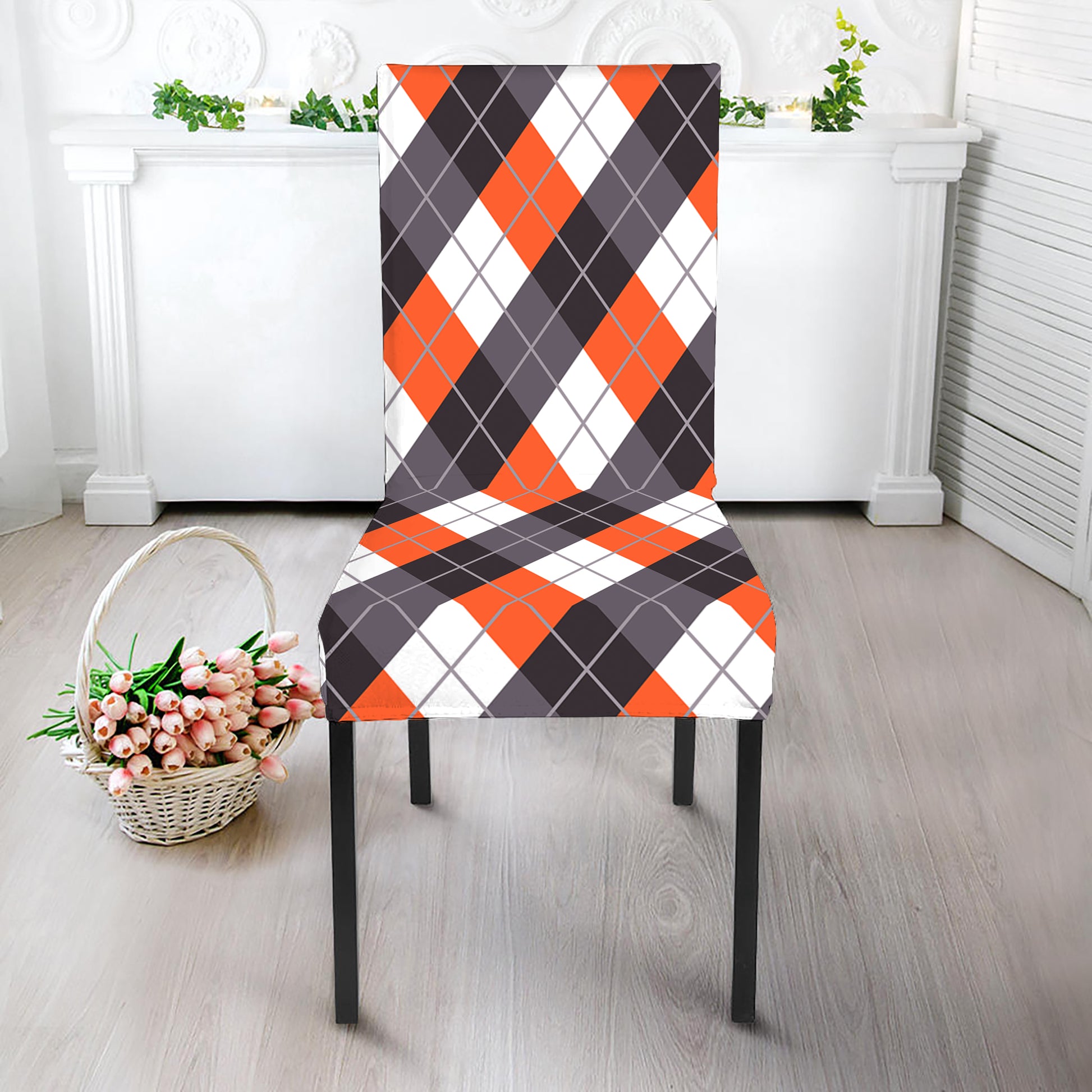 Halloween Party Argyle Pattern Print Dining Chair Slipcover