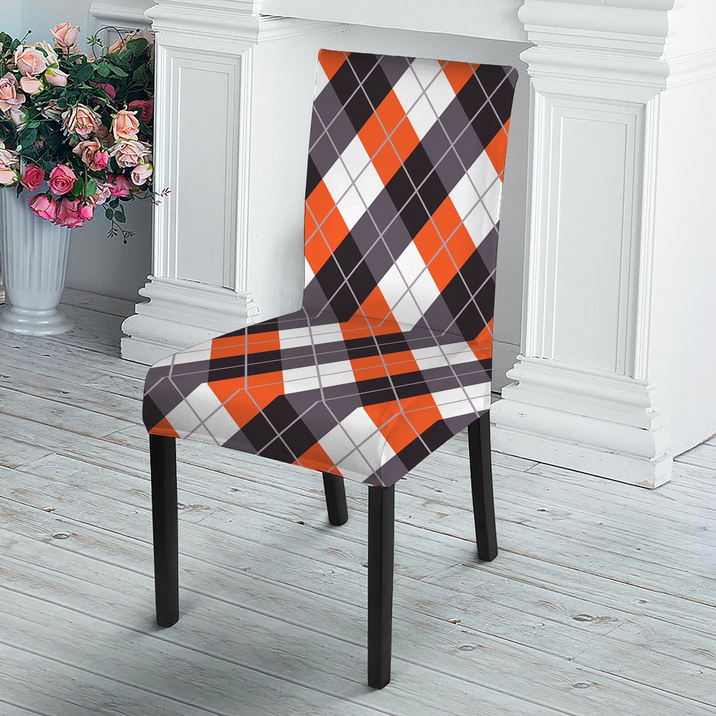Halloween Party Argyle Pattern Print Dining Chair Slipcover