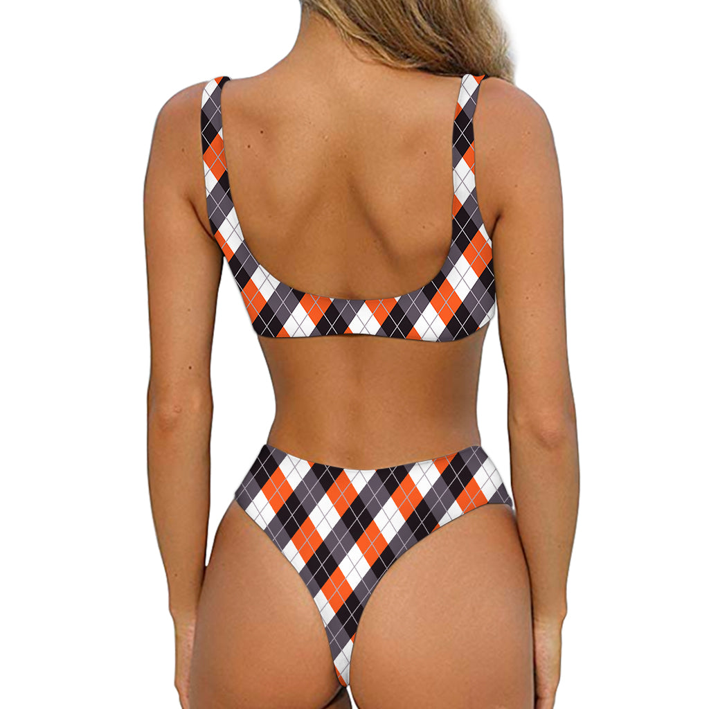 Halloween Party Argyle Pattern Print Front Bow Tie Bikini