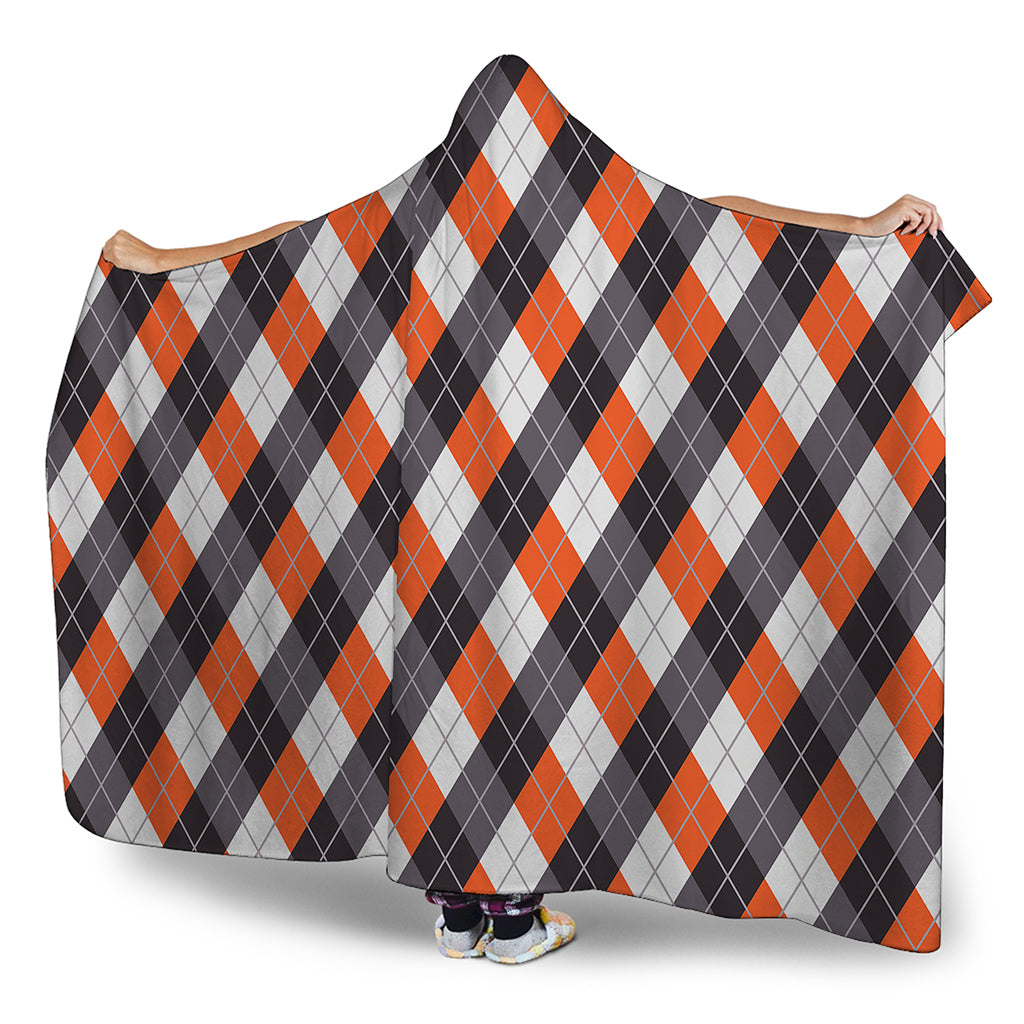 Halloween Party Argyle Pattern Print Hooded Blanket