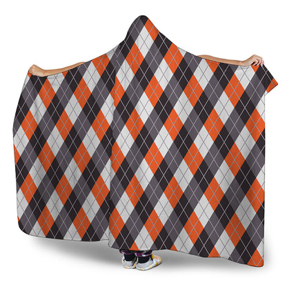 Halloween Party Argyle Pattern Print Hooded Blanket