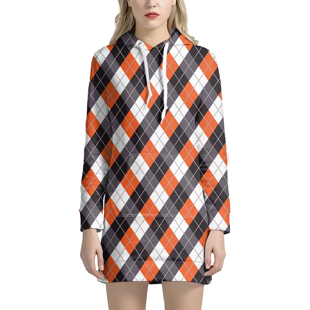 Halloween Party Argyle Pattern Print Hoodie Dress