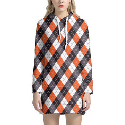 Halloween Party Argyle Pattern Print Hoodie Dress