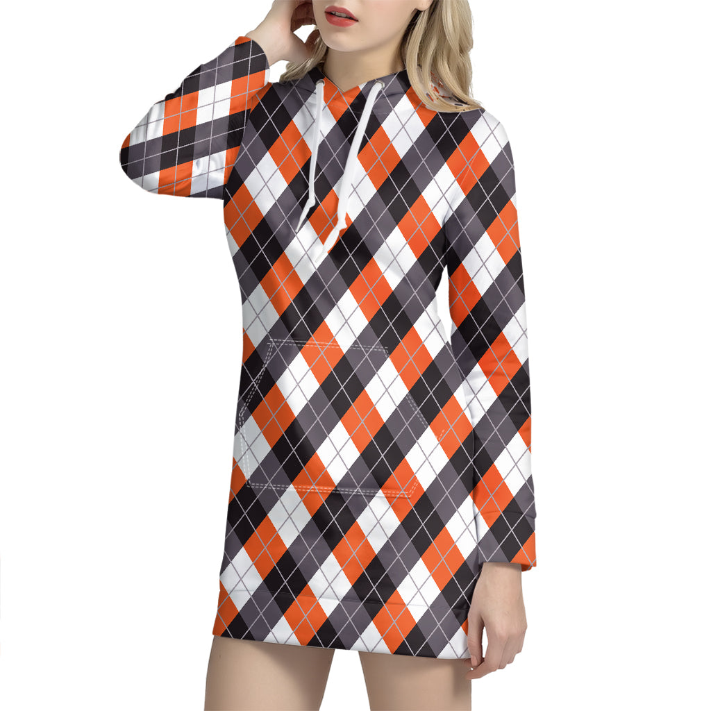 Halloween Party Argyle Pattern Print Hoodie Dress