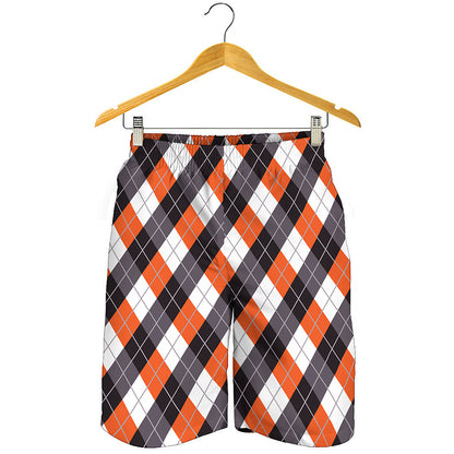 Halloween Party Argyle Pattern Print Men's Shorts
