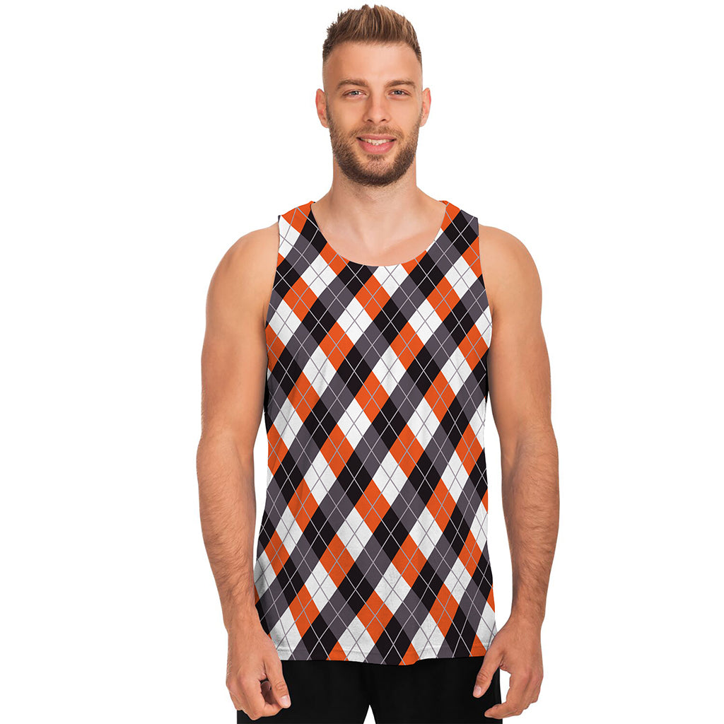 Halloween Party Argyle Pattern Print Men's Tank Top