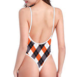 Halloween Party Argyle Pattern Print One Piece High Cut Swimsuit