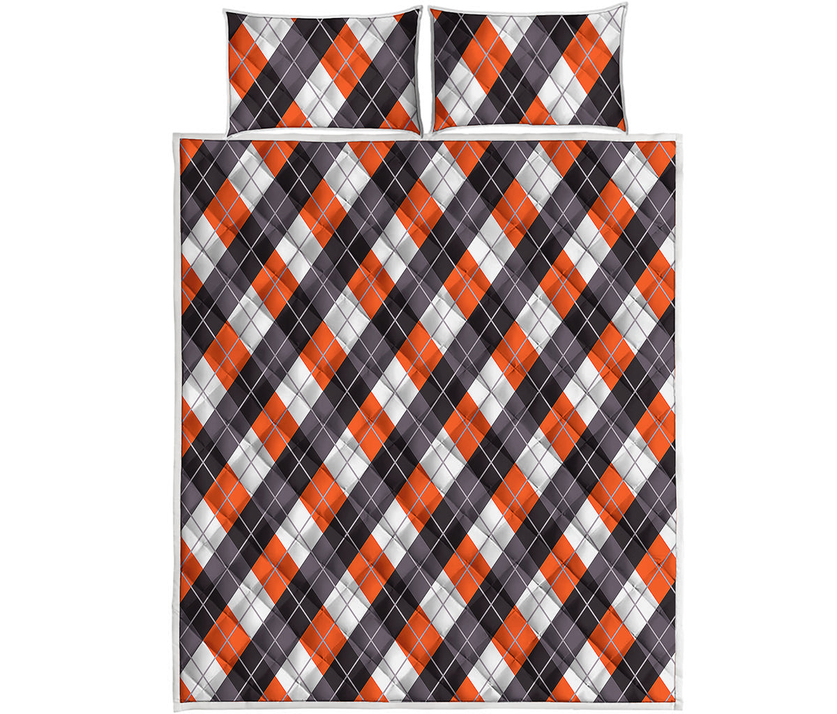 Halloween Party Argyle Pattern Print Quilt Bed Set