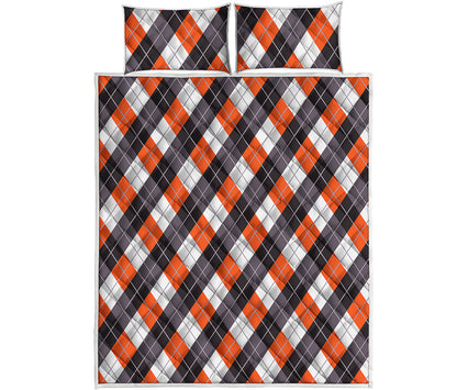 Halloween Party Argyle Pattern Print Quilt Bed Set