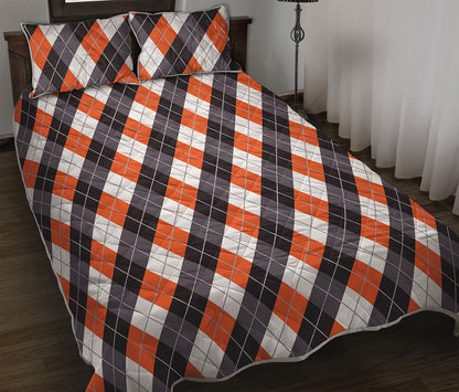 Halloween Party Argyle Pattern Print Quilt Bed Set
