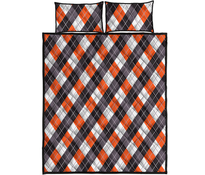 Halloween Party Argyle Pattern Print Quilt Bed Set