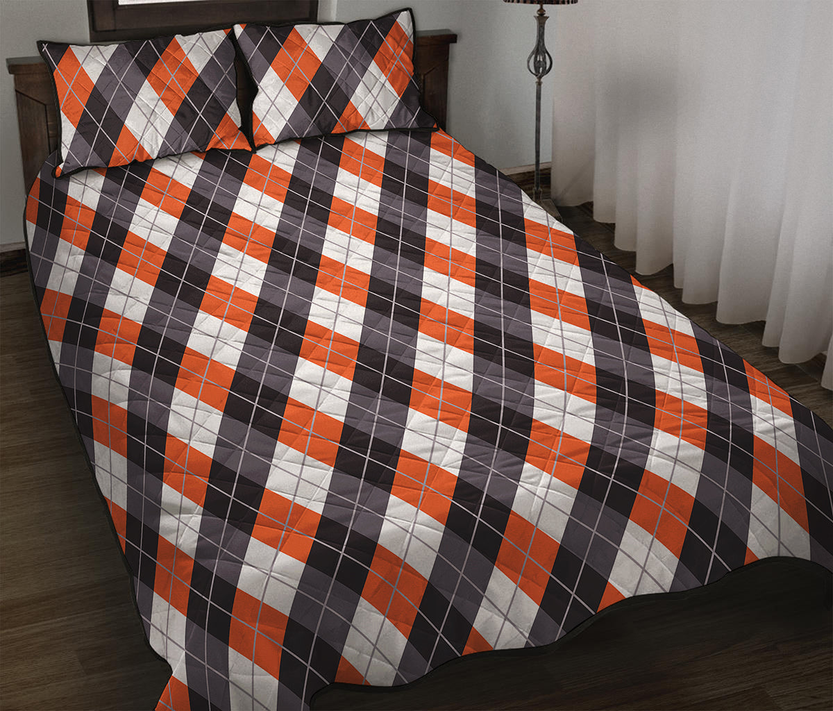 Halloween Party Argyle Pattern Print Quilt Bed Set