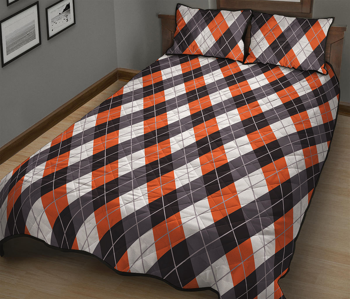 Halloween Party Argyle Pattern Print Quilt Bed Set