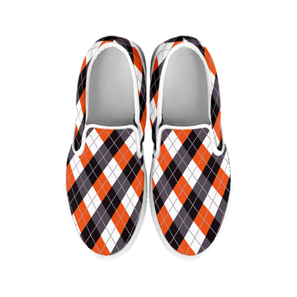 Halloween Party Argyle Pattern Print White Slip On Shoes