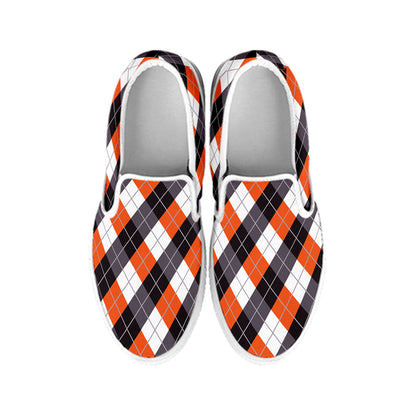 Halloween Party Argyle Pattern Print White Slip On Shoes