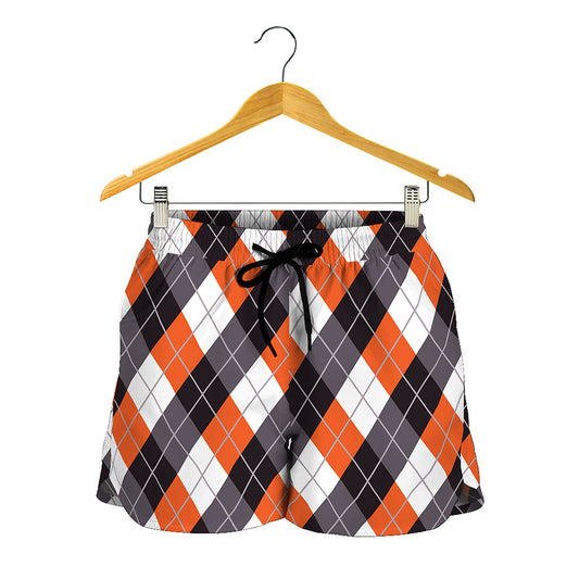 Halloween Party Argyle Pattern Print Women's Shorts