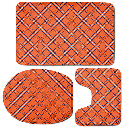 Halloween Plaid Pattern Print 3 Piece Bath Mat Set
