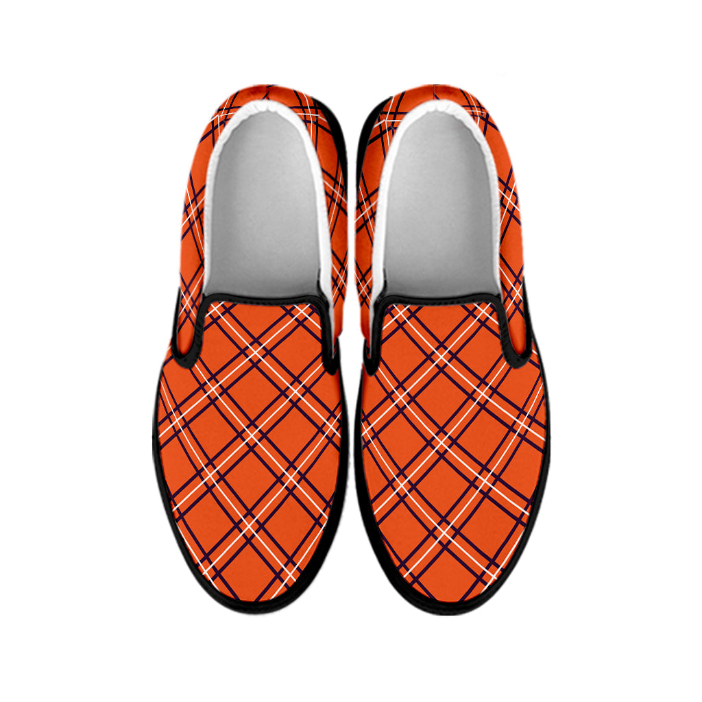 Halloween Plaid Pattern Print Black Slip On Shoes