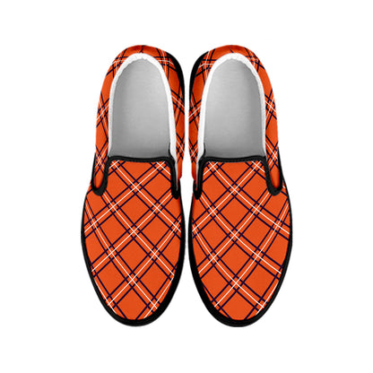 Halloween Plaid Pattern Print Black Slip On Shoes