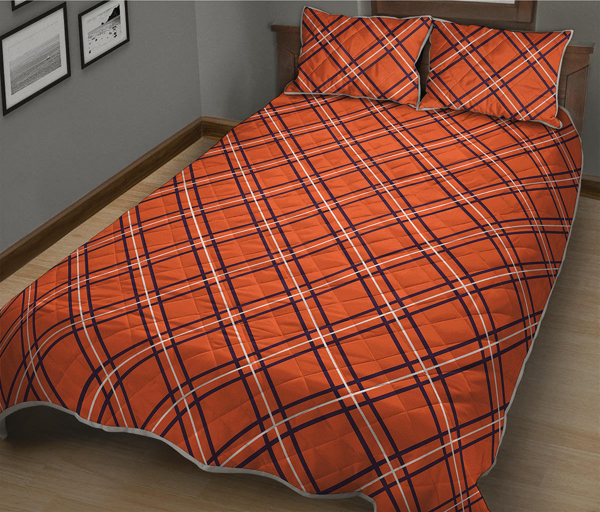Halloween Plaid Pattern Print Quilt Bed Set