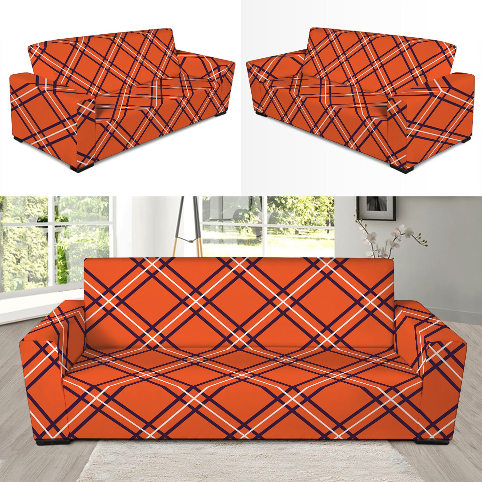 Halloween Plaid Pattern Print Sofa Slipcover