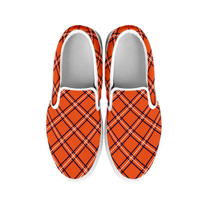 Halloween Plaid Pattern Print White Slip On Shoes
