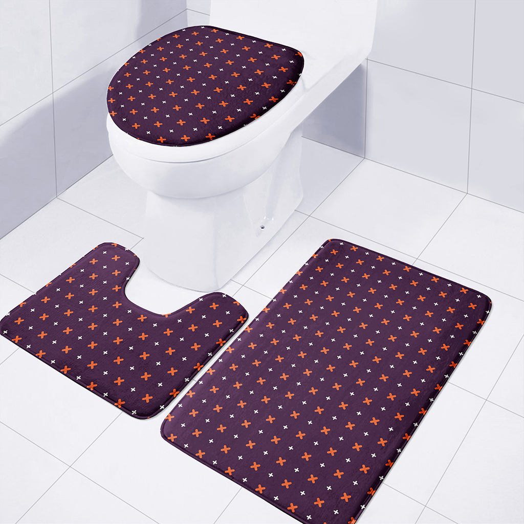 Halloween Plus And Cross Pattern Print 3 Piece Bath Mat Set