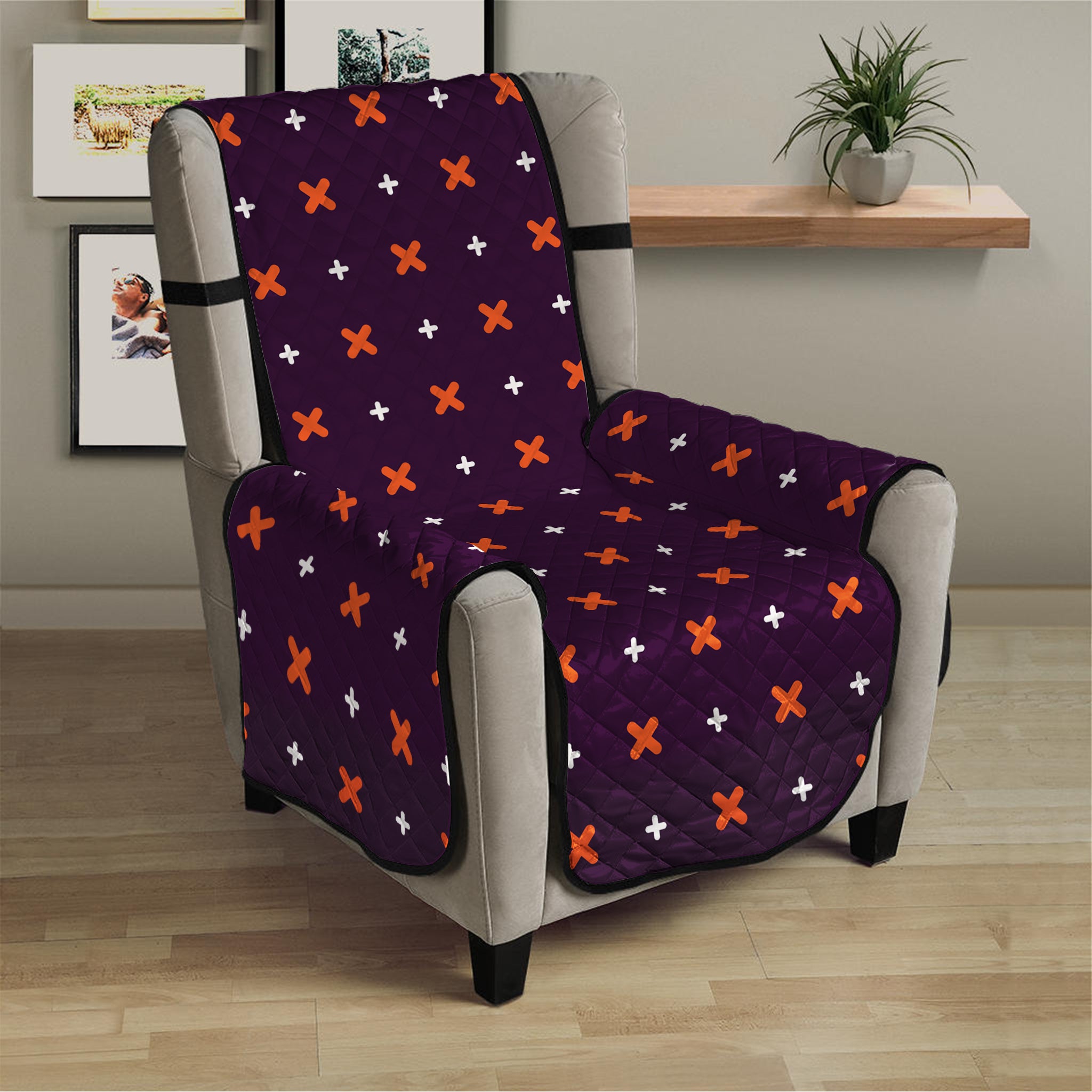 Halloween Plus And Cross Pattern Print Armchair Protector