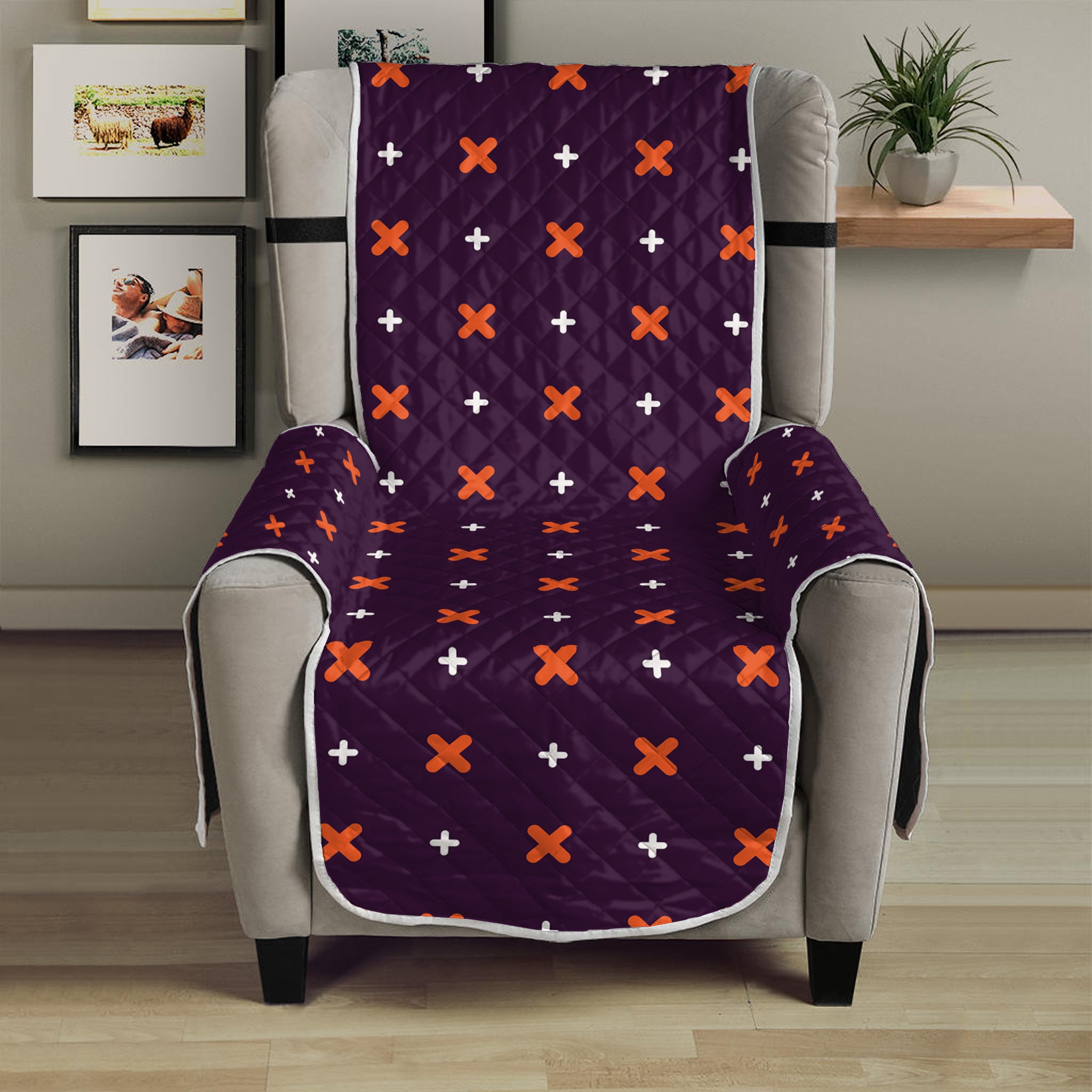 Halloween Plus And Cross Pattern Print Armchair Protector