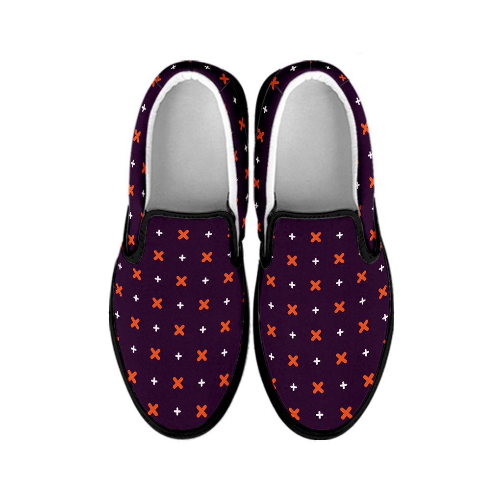 Halloween Plus And Cross Pattern Print Black Slip On Shoes