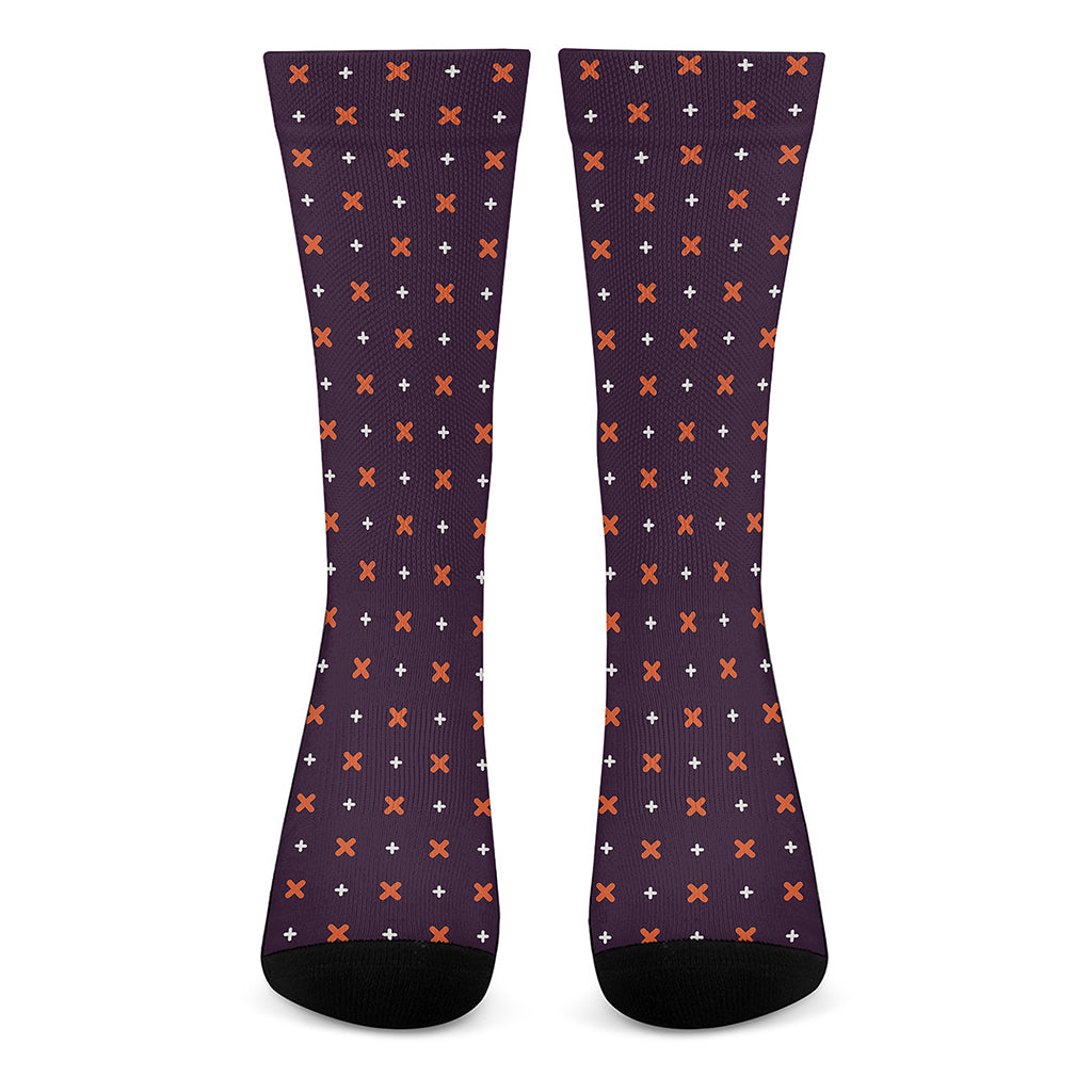 Halloween Plus And Cross Pattern Print Crew Socks